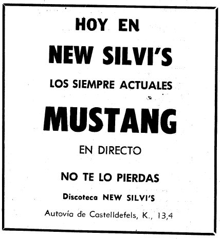Anunci del concert dels MUSTANG a la discoteca New Silvi's de Gav Mar publicat al diari LA VANGUARDIA el 28 de Juliol de 1981